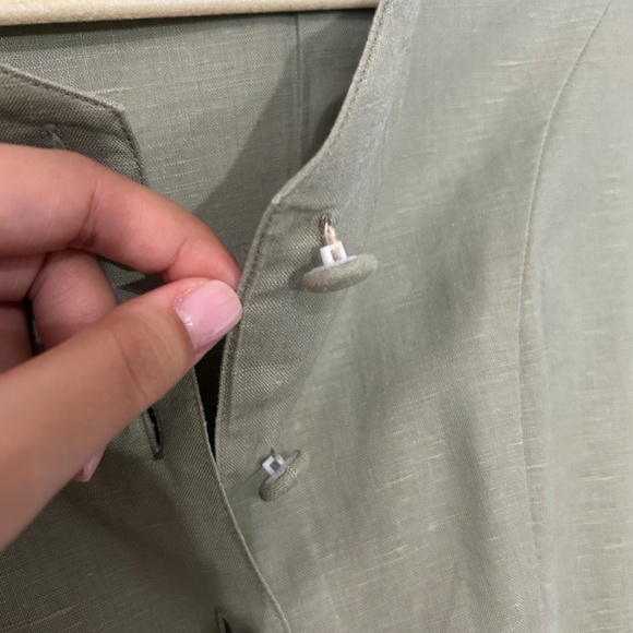 Vintage Laura Ashley Sage Green Linen Cotton Blend Pleated Dress - Picture 6 of 8